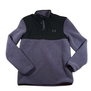 Under Armour Purple Black Sherpa Fleece Snap‎ Neck Pullover Sweater Size SM PCH
